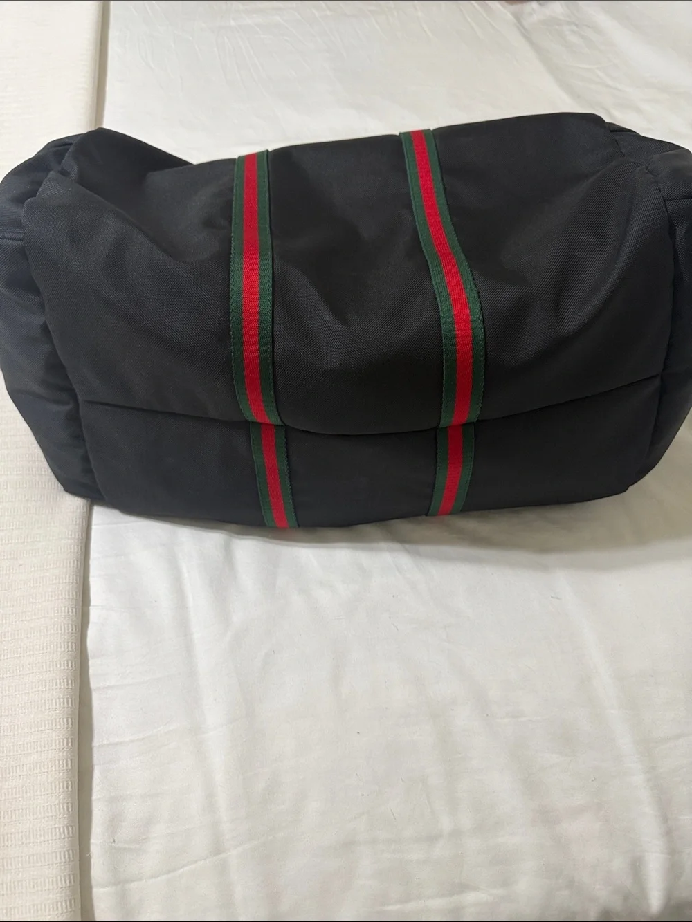 Gucci Black Duffel with Red & Green Web Straps